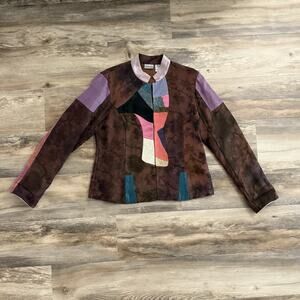 Chico’s Patchwork Womens Silk Blend Asian-Inspired Jacket Size 1 (M) Embroidered